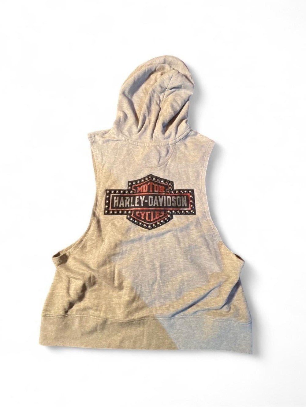 Harley-Davidson Sleeveless Hoodie with Studded Logo - Light Gray